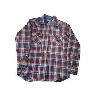 Pendleton Canyon Shirt Virgin Wool Red Plaid Western Men's Large Pearl Snaps